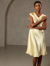 [Yellow] SilkSilky-CA Cap Sleeve V Neck Dress 004