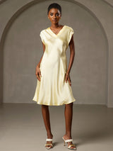 [Yellow] SilkSilky-CA Cap Sleeve V Neck Dress 006