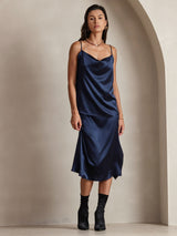 [Dark Blue] SilkSilky-CA Spaghetti Strap Cowl Neck Camisole 007