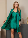 SilkSilky CA Pure Silk 3/4 Sleeve Nightgown&Robe Set Green 005