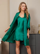 [Green] SilkSilky-CA 3/4 Sleeve V Neck Nightgown&Robe Set 005