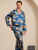 [Navy Dragon] SilkSilky-CA Long Sleeve Lapel Collar Men's Pajamas 003