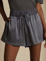 [Dark Gray] SilkSilky-CA 19Momme Stretch Silk Charmeuse Women's Shorts 001
