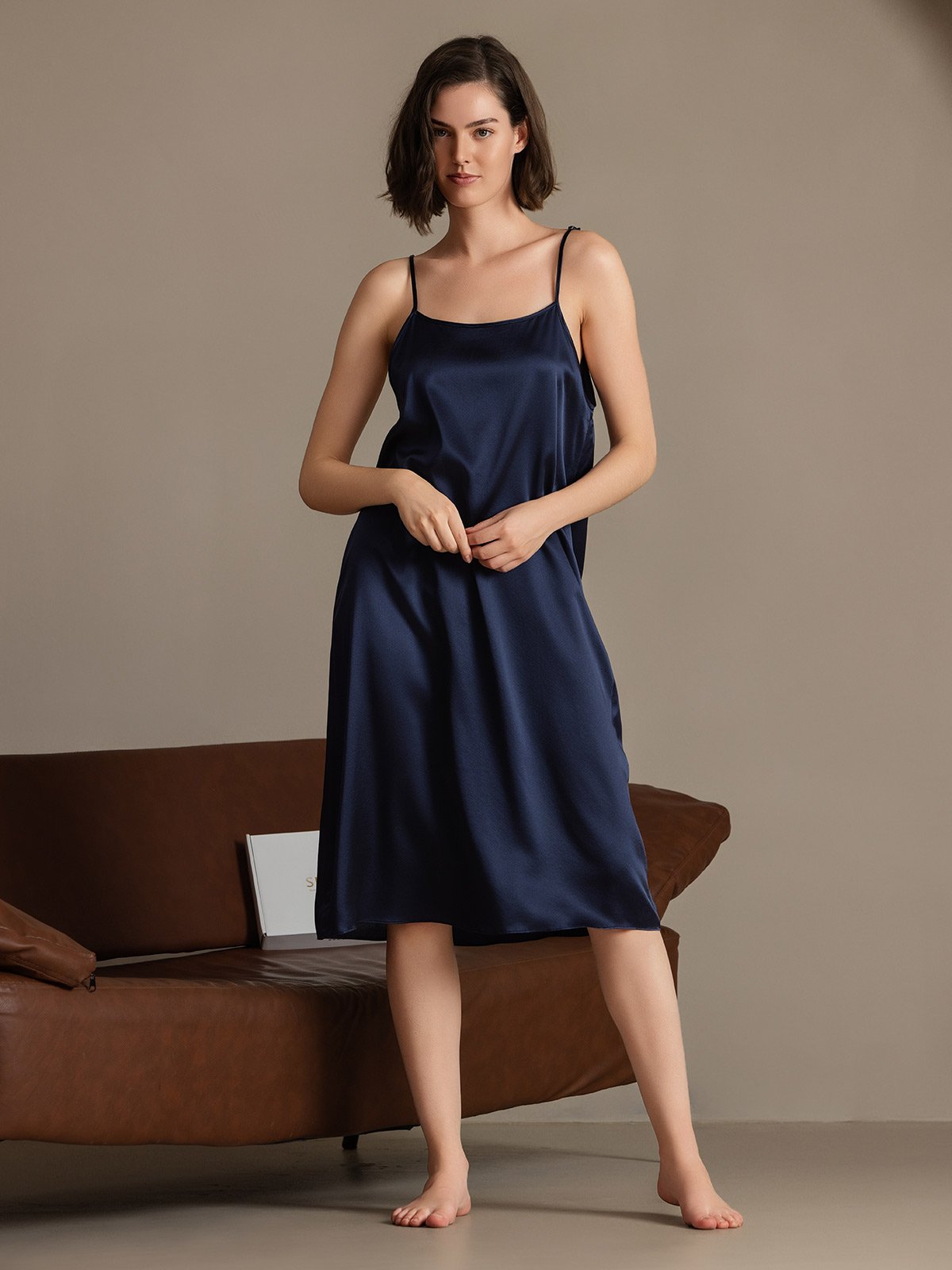 SilkSilky-CA 19Momme Silk Sleeveless Dress DarkBlue 006