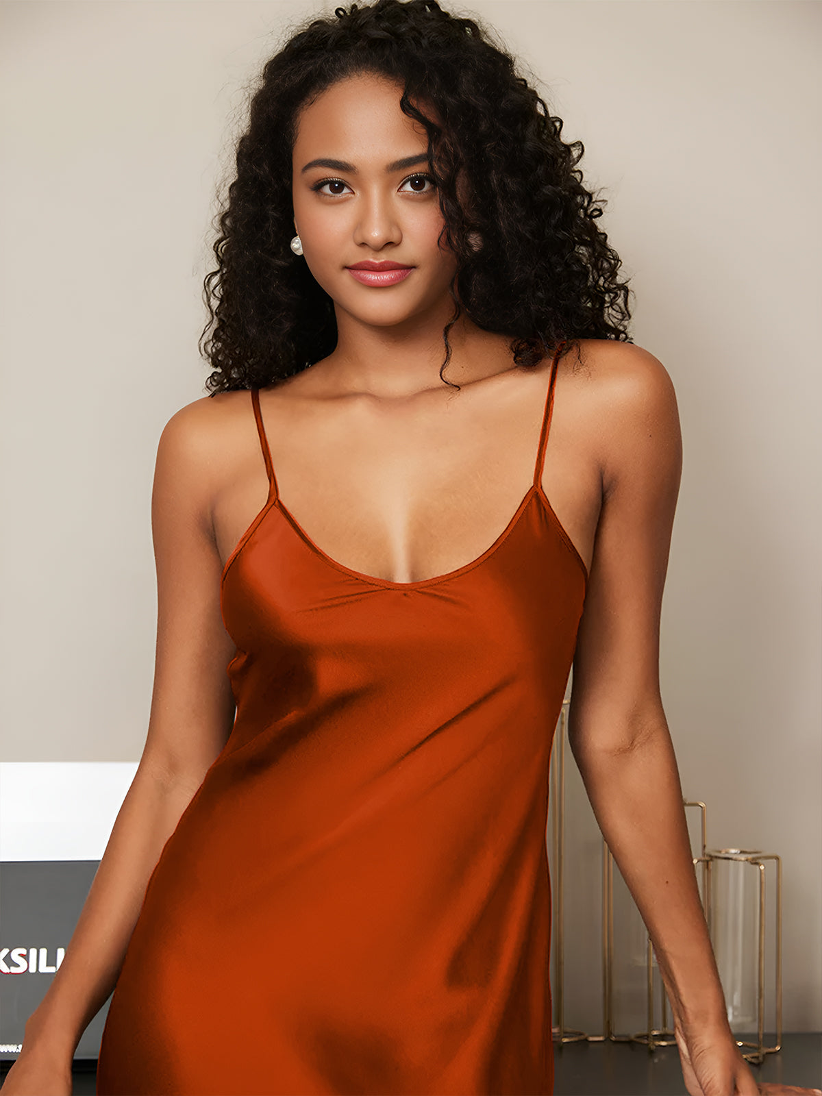[Caramel] SilkSilky-CA Pure Silk Round Neck Nightgown 005