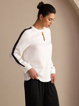 [White] SilkSilky-CA Long Sleeve Keyhole Neck Women's Blouse 003
