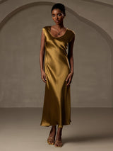 [Brown] SilkSilky-CA Cap Sleeve Dress 001