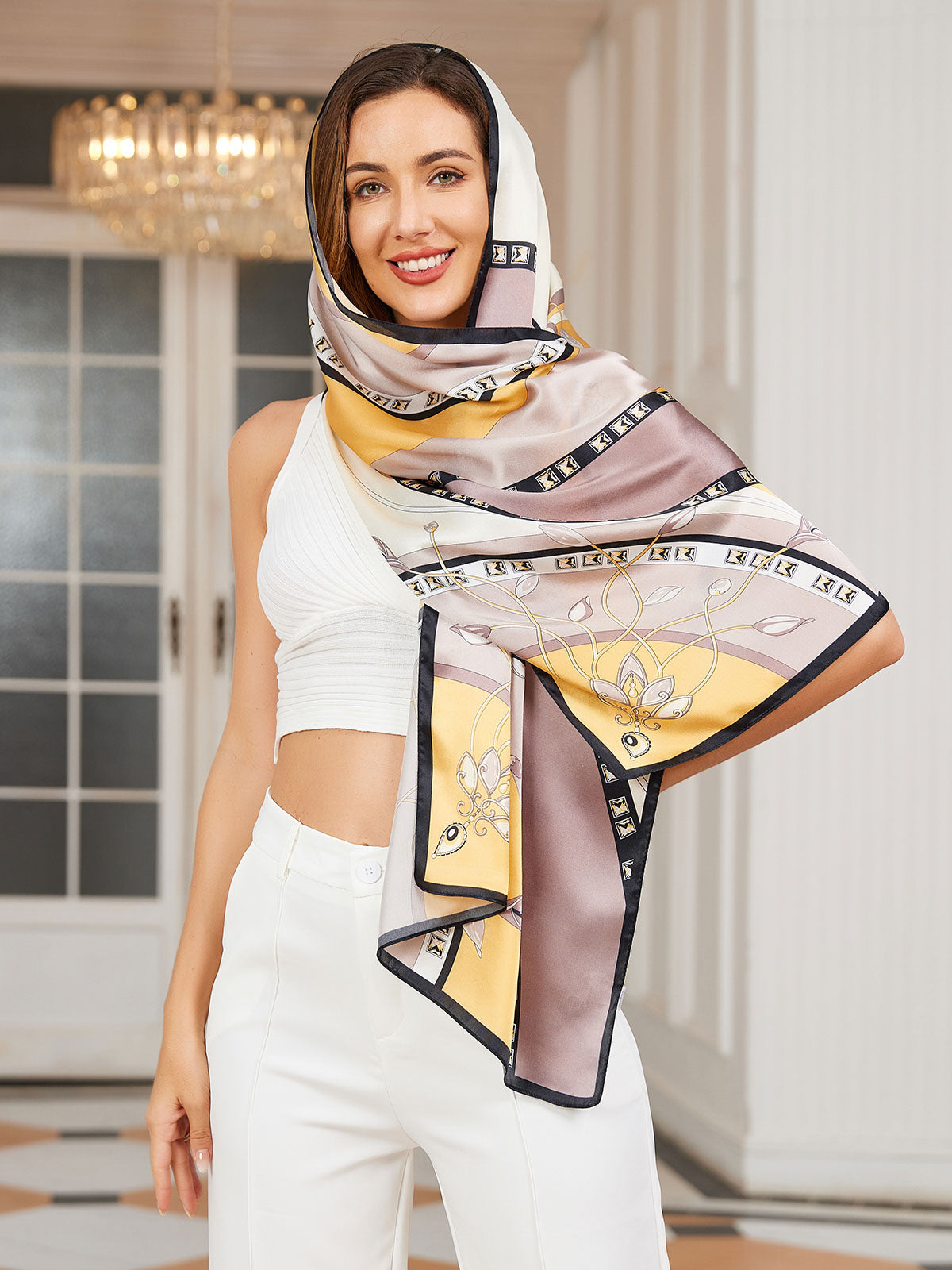 SilkSilky CA Pure Silk Scarf Yellow 001