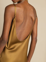 [Brown] SilkSilky-CA Spaghetti Strap U Neck Dress 005