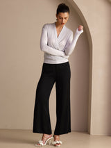 [Gray] SilkSilky-CA Long Sleeve Wrap Women's Blouse 006