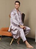 SilkSilky CA Pure Silk Long Sleeve Lapel Men's Robe PaleMauve 003