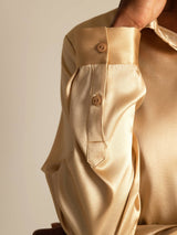 [Champagne] SilkSilky-CA 19Momme Stretch Silk Charmeuse Long Sleeve Lapel Collar Women's Shirt 007