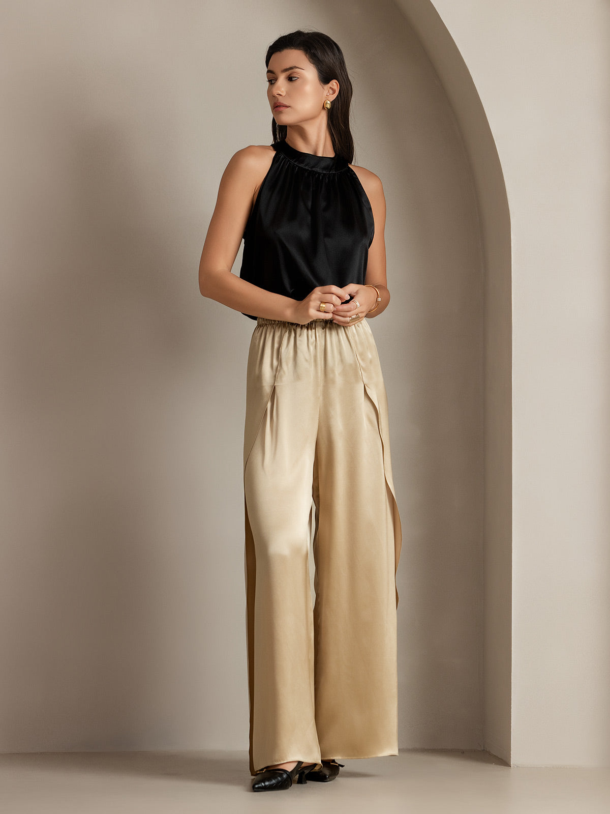 [Champagne] SilkSilky-CA 19Momme Silk Split Women's Pants 012