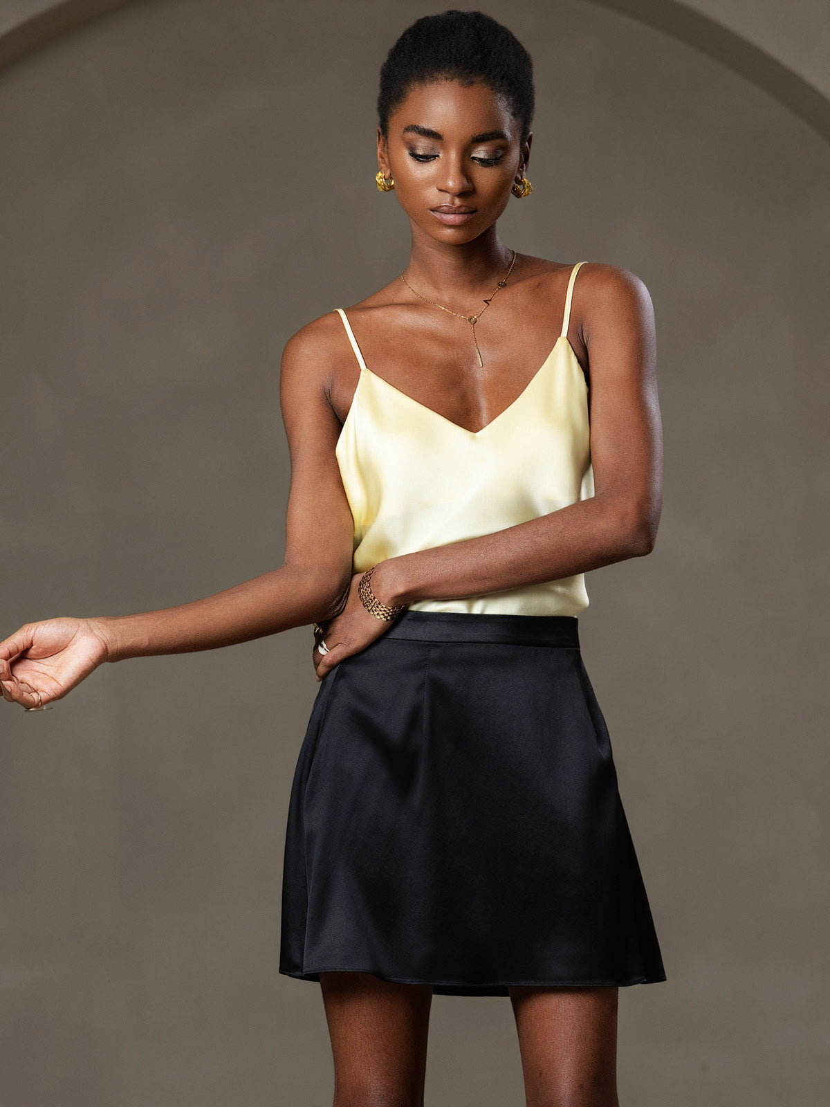 [Light Yellow] SilkSilky-CA Pure Silk V Neck Camisole 007