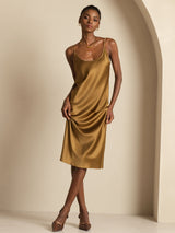 [Brown] SilkSilky-CA Spaghetti Strap U Neck Dress 004
