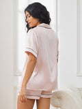 SilkSilky-CA Pure Silk Short Sleeve Lapel Women's Pajamas Pink 002