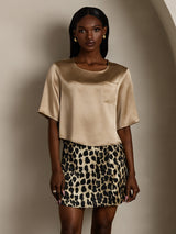 [Champagne] SilkSilky-CA Half Sleeve Scoop Neck Women's T-Shirt 005