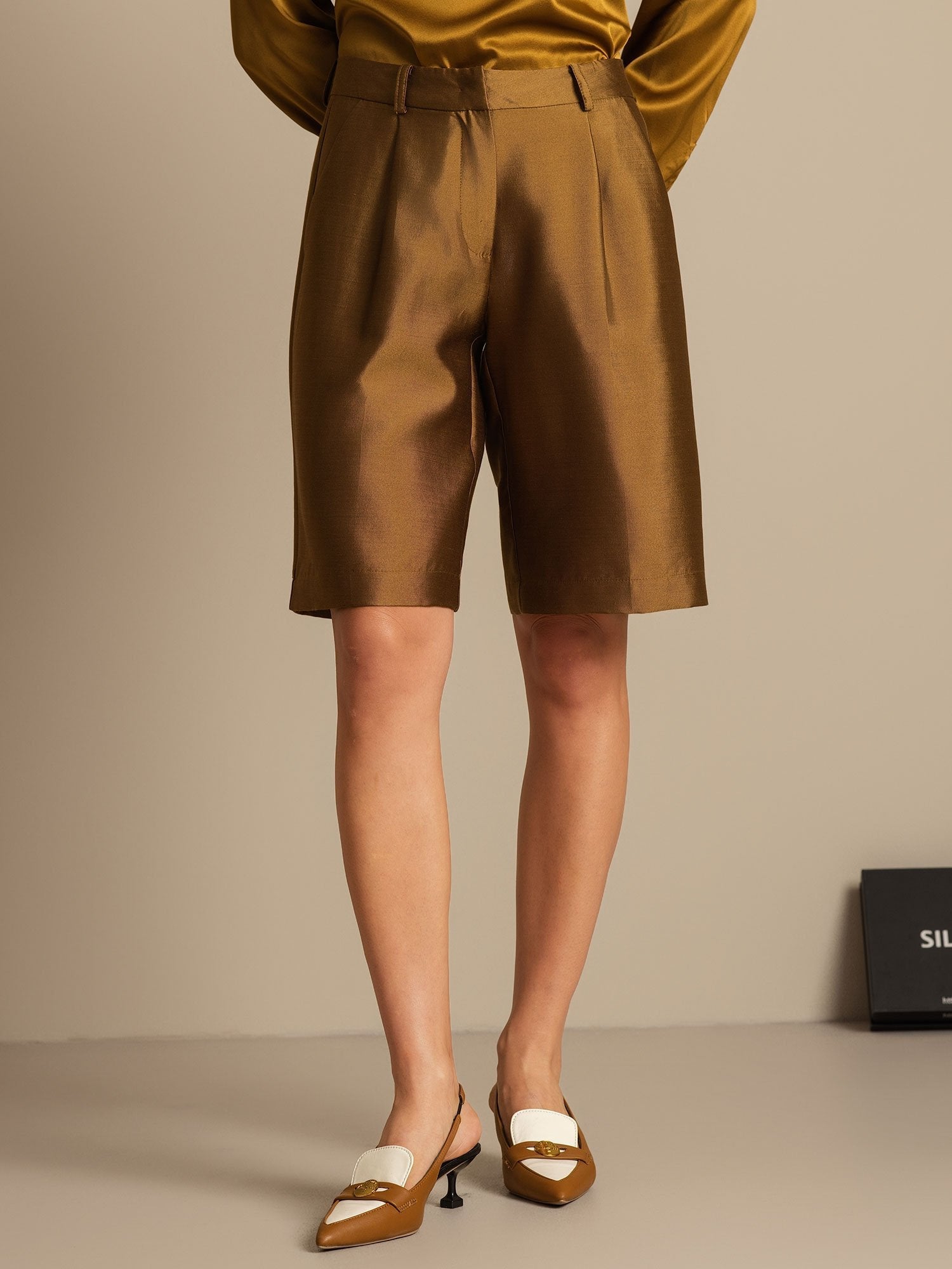 [Bronze] SilkSilky-CA 32Momme Silk-Wool Blend Womens Shorts 006,