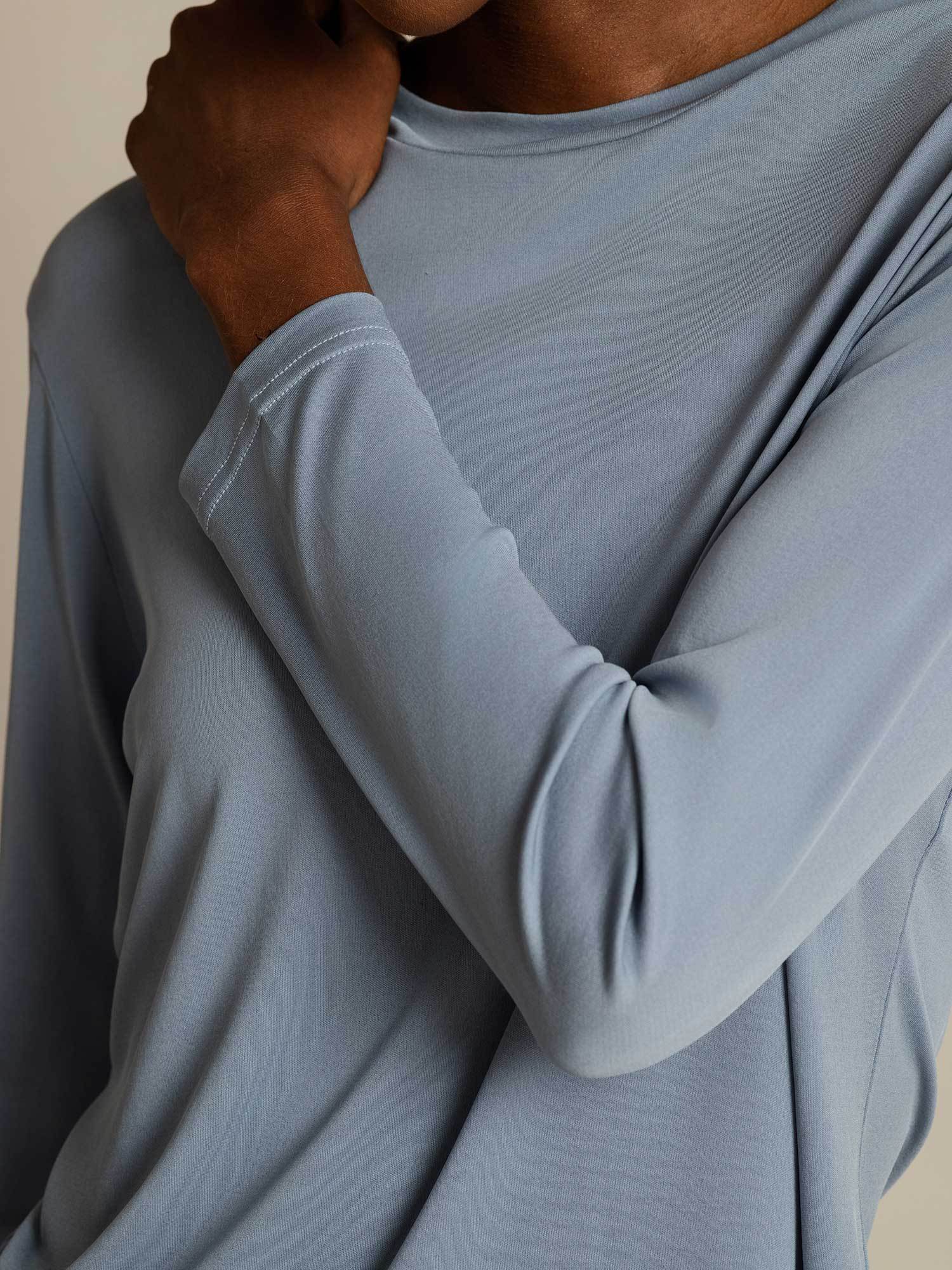 [GrayishBlue] SilkSilky-CA Pure Silk Round Neck Women's T-Shirt 004