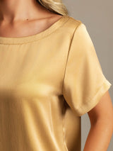 [Tan] SilkSilky-CA 19Momme Machine-Washable Silk Short Sleeve Women's Pajamas 004