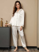 [White] SilkSilky-CA Long Sleeve Lapel Collar Women's Pajamas 004
