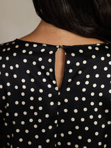 [Polka Dot] SilkSilky-CA 19Momme Silk Bell Sleeve Round Neck Blouse 005