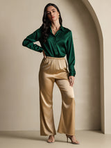 [Dark Green] SilkSilky-CA Long Sleeve Lapel Collar Women's Shirt 010