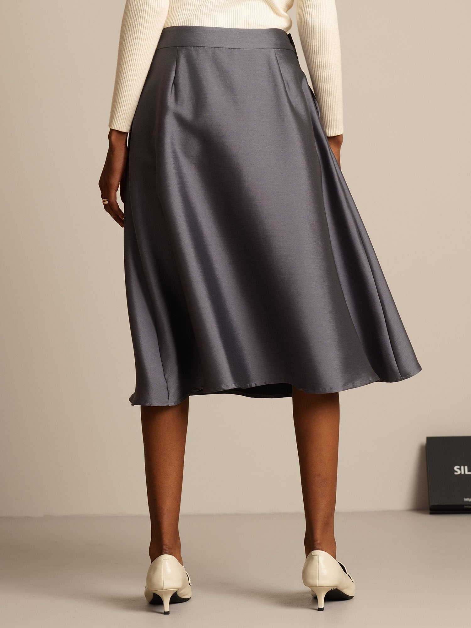 [Gray] SilkSilky-CA 32Momme Silk-Wool Blend Skirt 002,