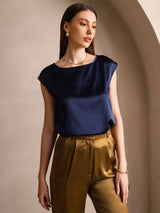 [Dark Blue] SilkSilky-CA Cap Sleeve Round Neck Women's T-Shirt 001