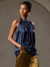 [Dark Blue] SilkSilky-CA Sleeveless Halter Women's T-Shirt 001