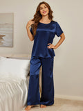 SilkSilky CA Pure Silk Short Sleeve Round Neck Women's Pajamas DarkBlue 004