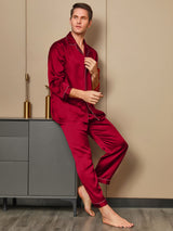 [Red] SilkSilky-CA Long Sleeve Notch Collar Men's Pajamas 004