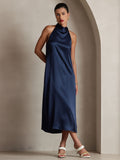 SilkSilky CA 19Momme Silk Sleeveless Dress DarkBlue 003