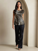 [Leopard] SilkSilky-CA 19Momme Silk Round Neck Women's T-Shirt 006