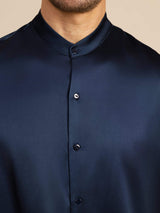 [Dark Blue] SilkSilky-CA Long Sleeve Stand Collar Men''s Shirt 007