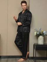 [Black] SilkSilky-CA Long Sleeve Notch Collar Men's Pajamas 005