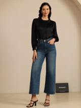 [Black] SilkSilky-CA 19Momme Long Sleeve Round Neck Blouse 007