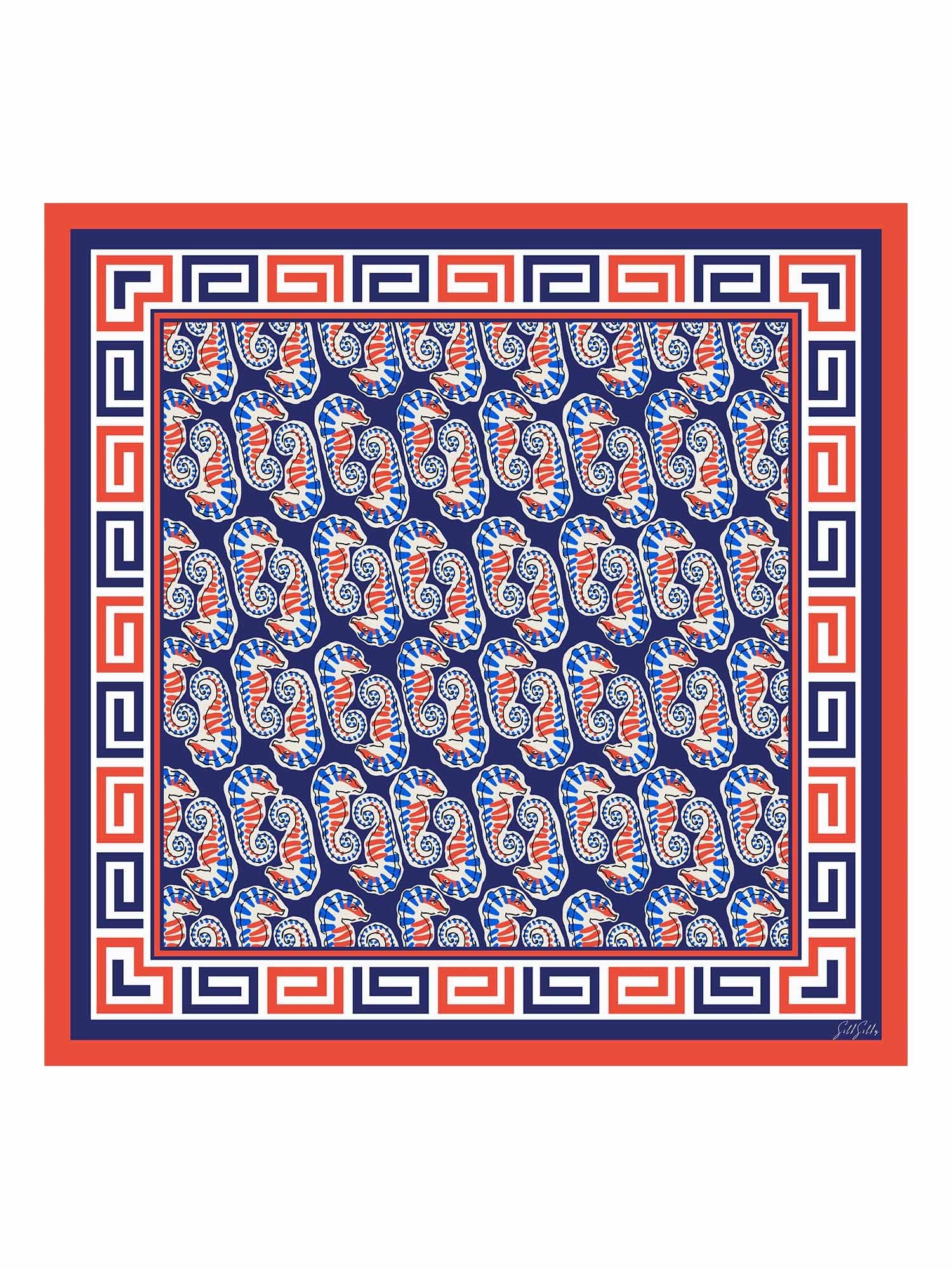 [Navy Seahorse] SilkSilky-CA Scarf 001