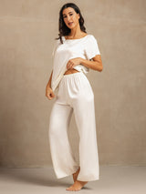 [White] SilkSilky-CA 19Momme Machine-Washable Silk Short Sleeve Women's Pajamas 003