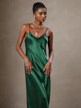 [Green] SilkSilky-CA Spaghetti Strap V Neck Dress 003