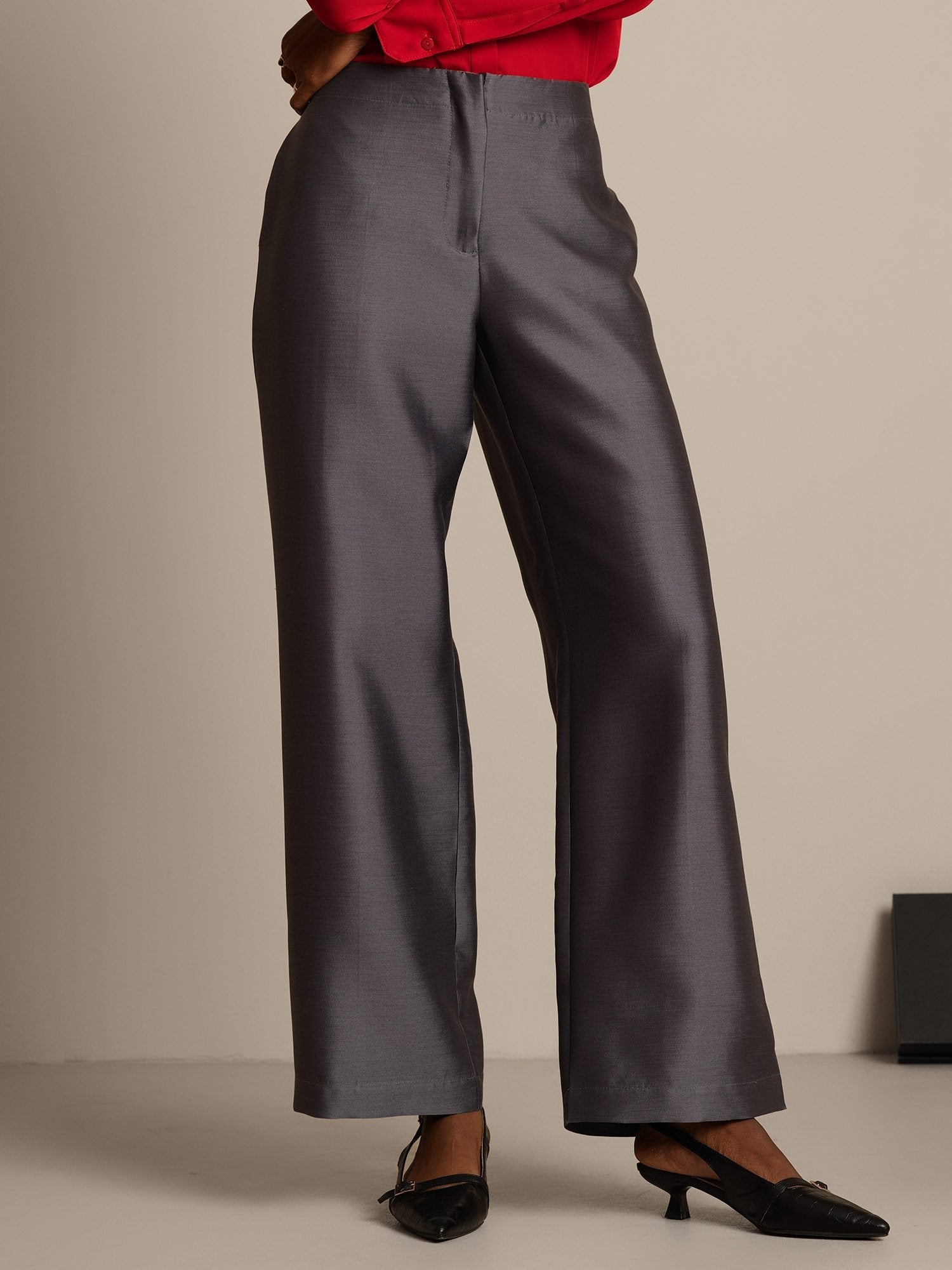 [Gray] SilkSilky-CA 32Momme Silk-Wool Blend Womens Pants 006,