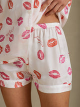 [White Lipstick] SilkSilky-CA Short Sleeve Notch Collar Women's Pajamas 004