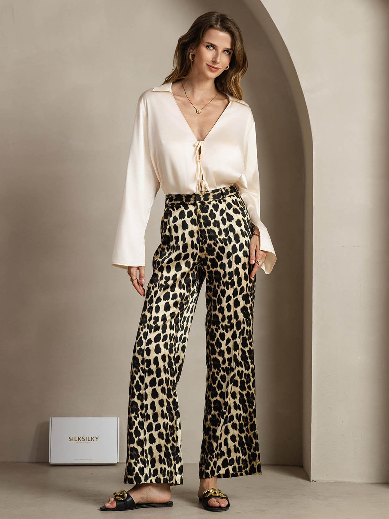 [Leopard] SilkSilky-CA 19Momme Silk Womens Pants 004