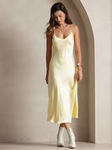 [Light Yellow] SilkSilky-CA Spaghetti Strap V Neck Nightgown 005
