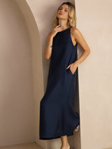 [Dark Blue] SilkSilky-CA Sleeveless Crew Neck Dress 007
