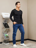 SilkSilky CA Silk Knitted Long Sleeve Round Neck Men's T Shirt Black 005