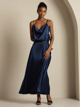 [Dark Blue] SilkSilky-CA Spaghetti Strap Cowl Neck Women's Outfit Sets 004