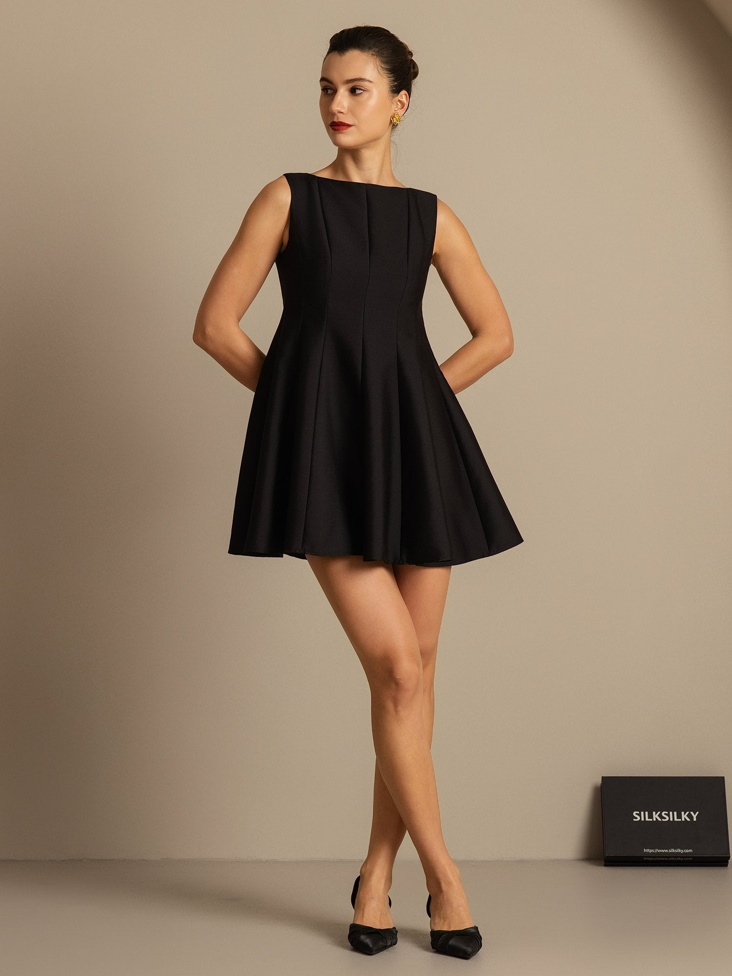 [Black] SilkSilky-CA 32Momme Silk-Wool Blend Dress 007,