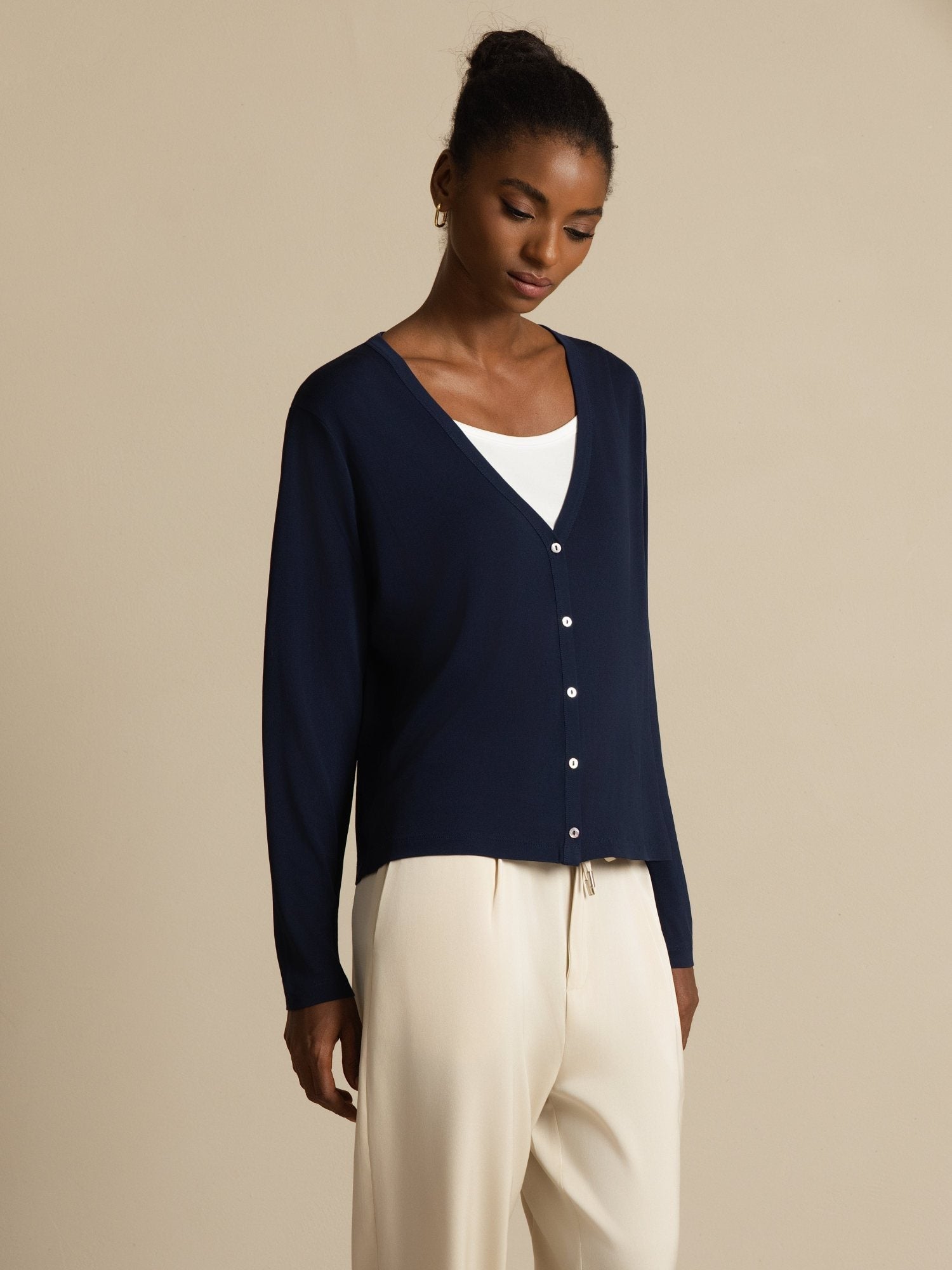 [Dark Blue] SilkSilky-CA Long Sleeve Women's Cardigan 001