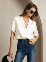 [Ivory] SilkSilky-CA 19Momme Silk Notched Neck Women's Shirt 006